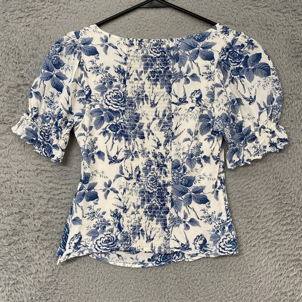 Reformation Constance Floral Top Womens 2 Blue Sweetheart Summer Puff Sleeve - Picture 13 of 15